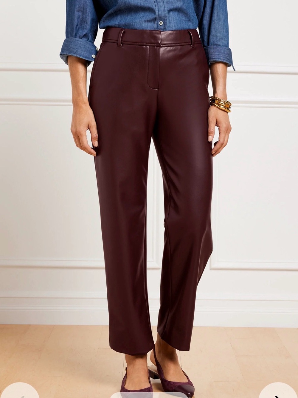 Talbots Faux Leather Straight-Leg Pants - Deep Wine